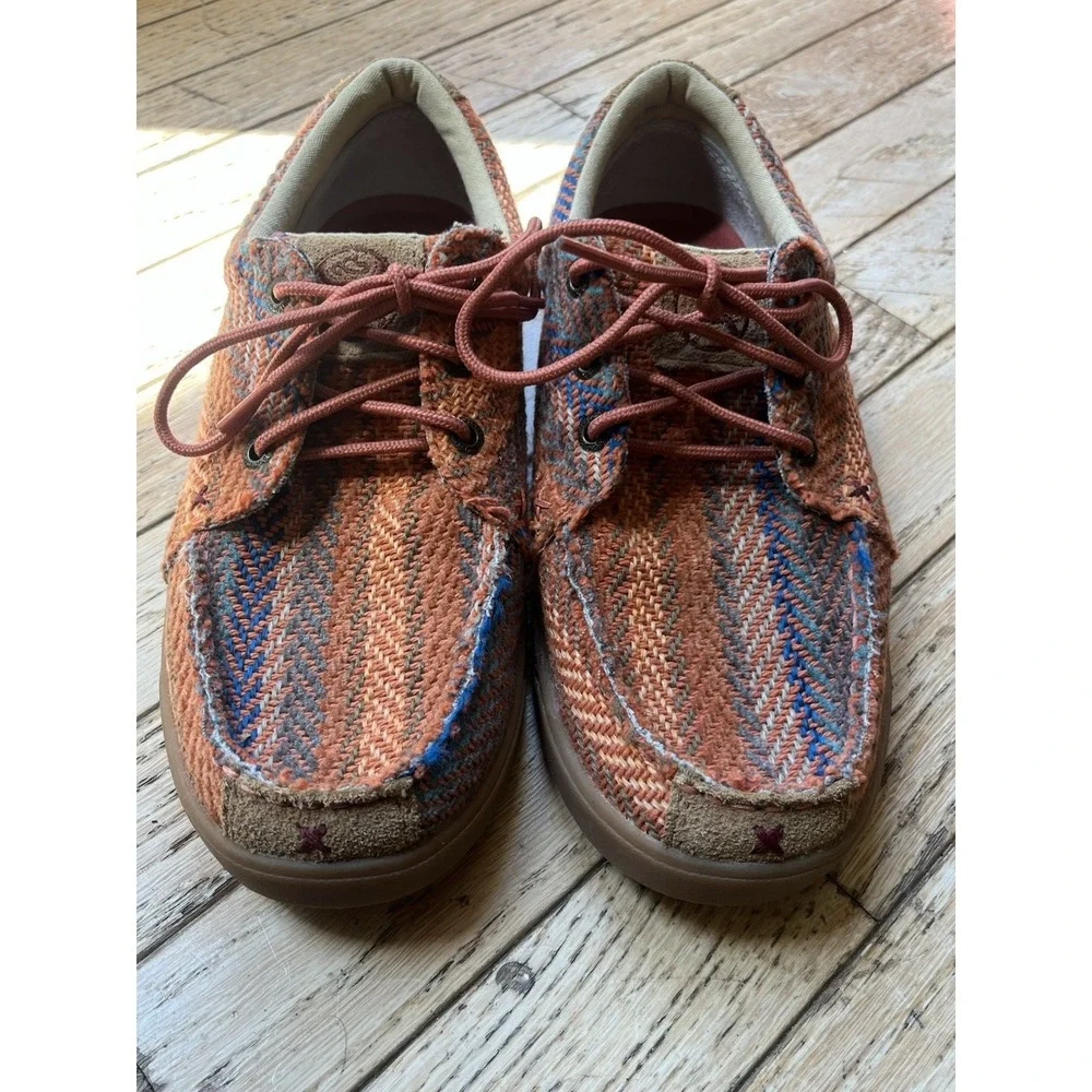 Twisted X Boots  Moccasins Boho Patchwork Hippie Orange Shoes Slip Ons Sz 7